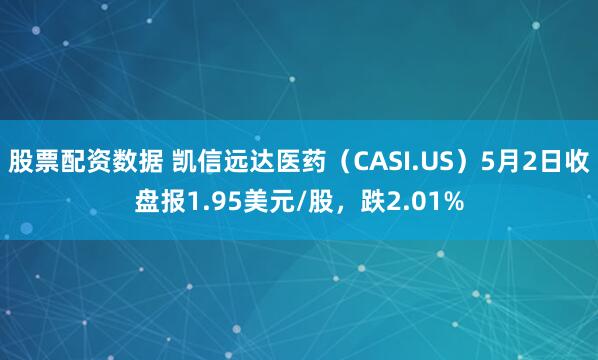 股票配资数据 凯信远达医药（CASI.US）5月2日收盘报1.95美元/股，跌2.01%